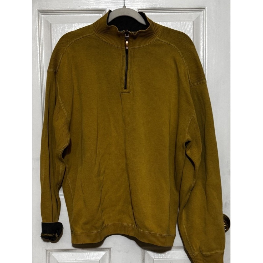 Tommy Bahama Yellow  DarkGray Sweater Men's L 1/4 Zip Pullover Cotton‎